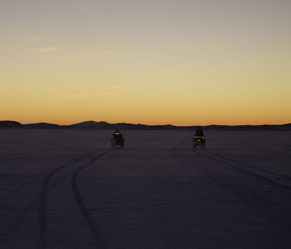 Quad bikes in Antarctica on sea ice