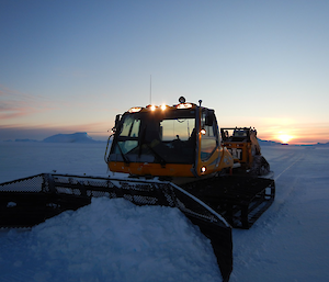 Groomer preparing sea ice ski landing area
