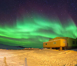 Aurora over the old LQ building Davis Station