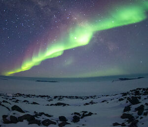 Aurora curtains over Prydz Bay