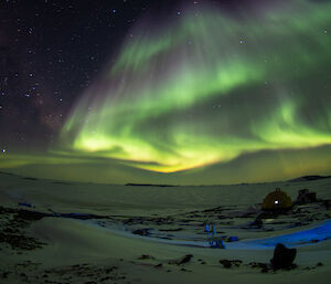 Aurora curtains over Davis Station