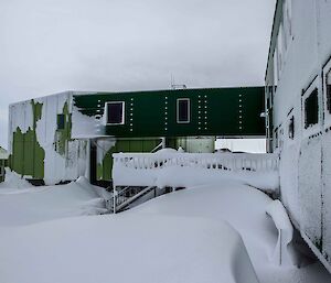 Davis Station living quarters with snow cover