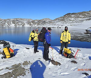 Expeditioners at Deep Lake, Antarctica