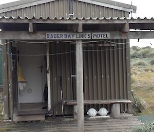 Bauer Bay hut on Macquarie Island showing water tank on the roof