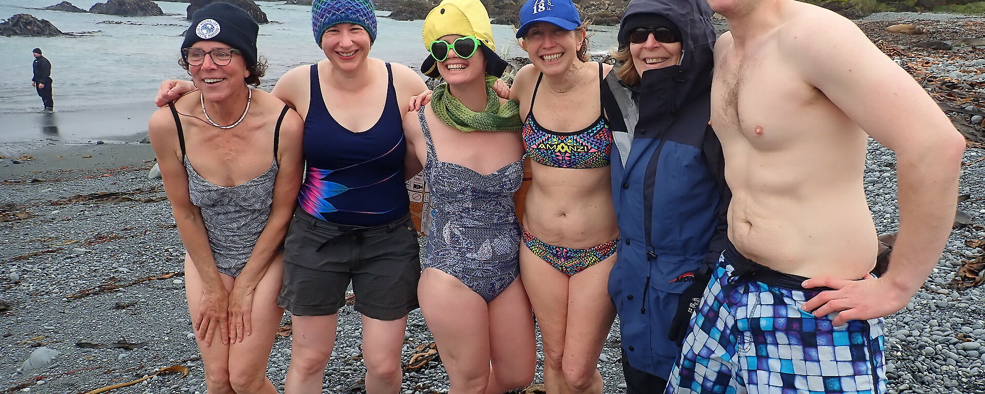 A group of swimmers preparing for the Australia Day swim — plus the observer, there to check for any hazards