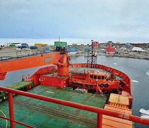 Mawson Station as seen from the Aurora Australis bridge during Voyage 3 resupply operations