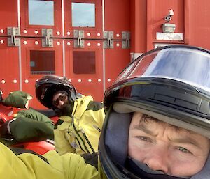 Mawson expeditioners Tom D & Tom C prepping quad bikes for field training.