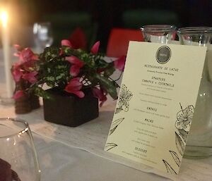 A menu on display