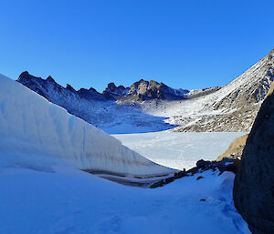 Overlooking a frozen Fearn Lake, North Masson Range — Mawson Station.