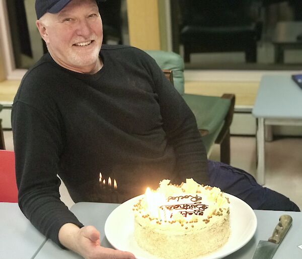 Mawson Station BoM Senior Observer Roelof H celebrating his birthday.