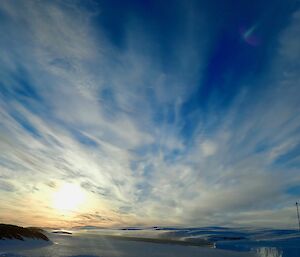 Brilliant sunrise over Mawson Station.