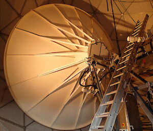An inside view of the antenna inside the satellite dome (ANARESAT) — the primary communication means to the rest of the world.