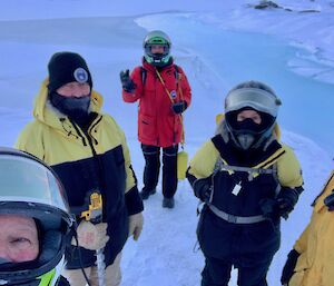 Mawson expeditioners enjoying some quad riding on the sea ice.