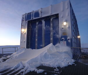 Snow blocking the entry to the Balloon Shed : Mawson Station.