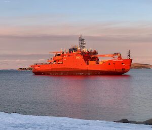 The Aurora Australis anchored off Mawson.