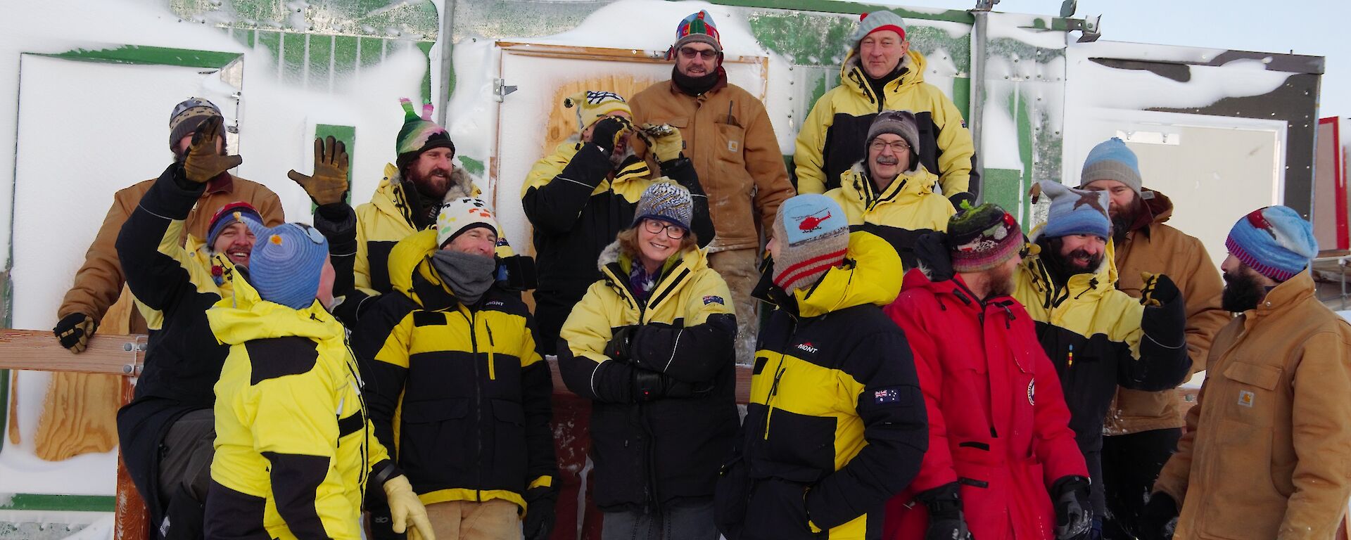 Mawson 72nd ANARE expeditioners proudly wearing their bespoke Hadley Hats.