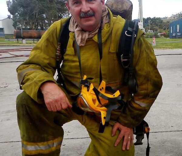 Expeditioner Geoffrey Wallace during Antarctic pre-departure fire training in 2015.