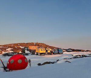 Macey — ‘Apple’ hut in the foreground & main hut in the background : Mawson.