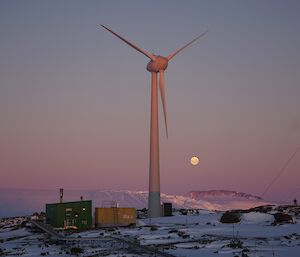 Moon and turbine — Mawson Station.