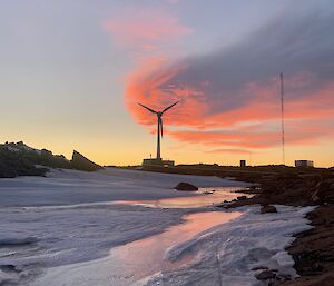 A wonderful Mawson sunset behind the wind turbine.