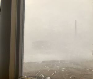 Mawson Station ‘Blizz TV’ — View from the Red Shed windows during another blizzard.