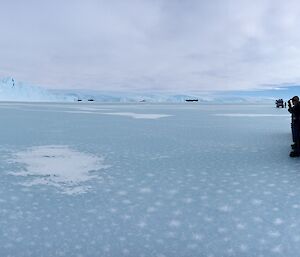 Hägglunds negotiating a blue ice traverse to Colbeck Hut — Mawson.