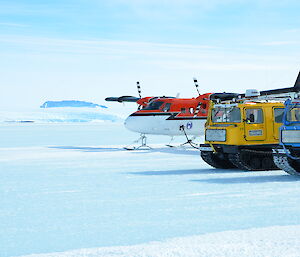 Mawson Kista Straight ski landing area with Hägglunds and Twin Otter.