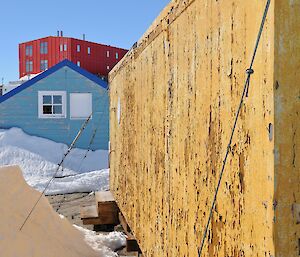 Collection of yellow, blue and red buildings