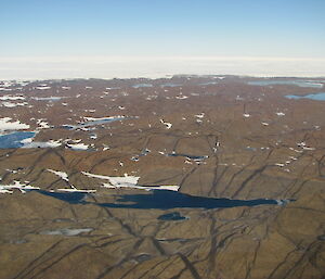 Aerial view of lakes in the Vestfold Hills.