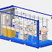 A model of the general purpose laboratory showing overhead gas lines, wet area with sink, laboratory benches with associated electrical power and data, and below-bench storage for equipment and chemicals.