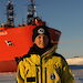 Sarah standing at the bow of the Aurora Australis in Antarctica.