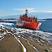 The Aurora Australis grounded on West Arm after the blizzard.