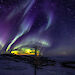 An aurora australis over Davis research station.