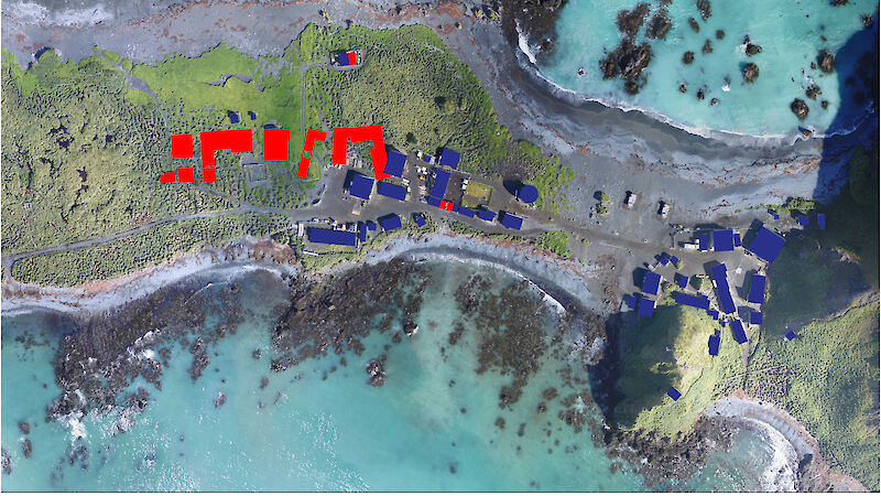 This map shows a preliminary master plan concept and indicative location for the new station buildings (red) relative to the existing station (blue), which will be decommissioned.