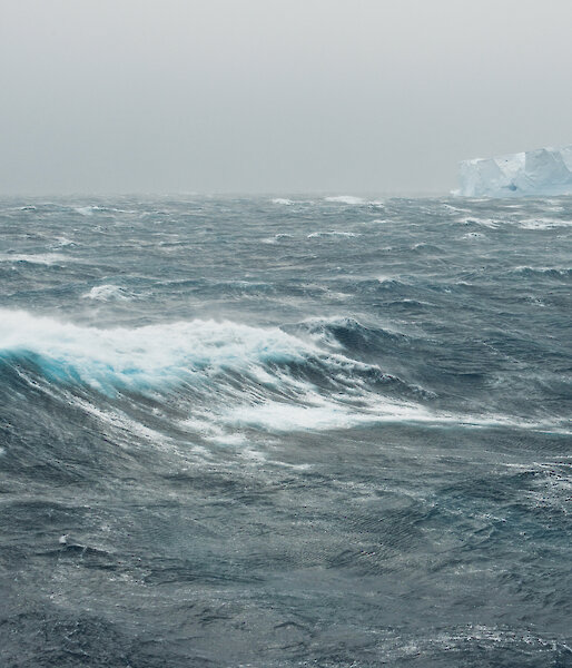 Ocean waves whipped up by wind.