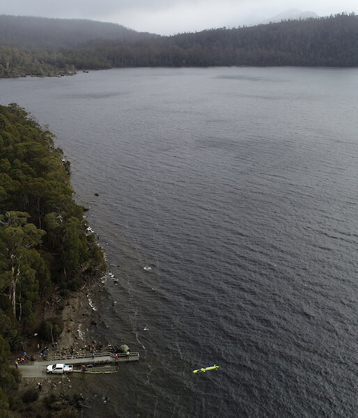 Aerial view of AUV in Lake St Clair.