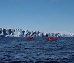 Small boat in front of the Sørsdal Glacier.