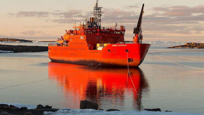 The Aurora Australis in Horseshoe Harbour, Mawson, in evening light.