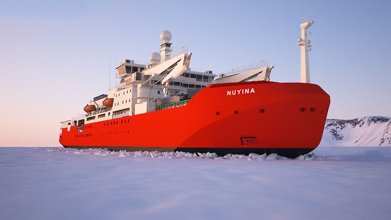 A graphical representation of the RSV Nuyina in Antarctica.