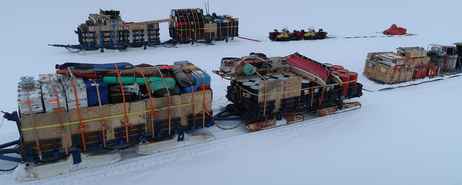 Packed sleds and polysleds on the British traverse to Berkner Dome.