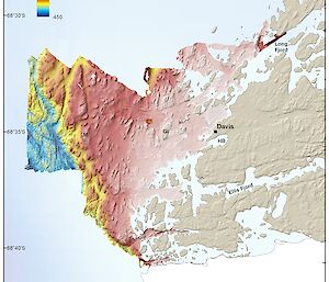 Map showing sea floor topography around Davis.