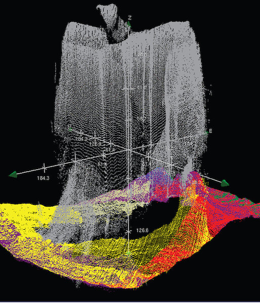 A multibeam sonar image of a large iceberg grounded near Davis station.