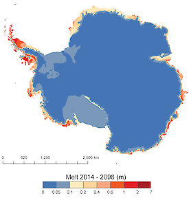 A map of Antarctica showing the location of potential ice free areas.