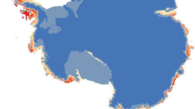 A map of Antarctica showing the location of potential ice free areas.