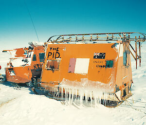 A PID caravan on traverse to the Prince Charles Mountains in 1960.