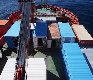 Containerised laboratories on the fore deck of the Aurora Australis.