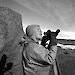 Weather observer, Bob Dingle, using a theodolite near Mawson Station in February 1955.