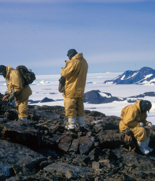 Three geoscientists working on the Taylor Glacier, Antarctica.