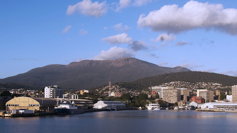 A view of Hobart from its port.