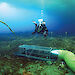 One of the experimental chambers in place on the sea floor of O’Brien Bay, attached to its duct (‘slinky’), which delivers carbon dioxide-enriched seawater from the surface